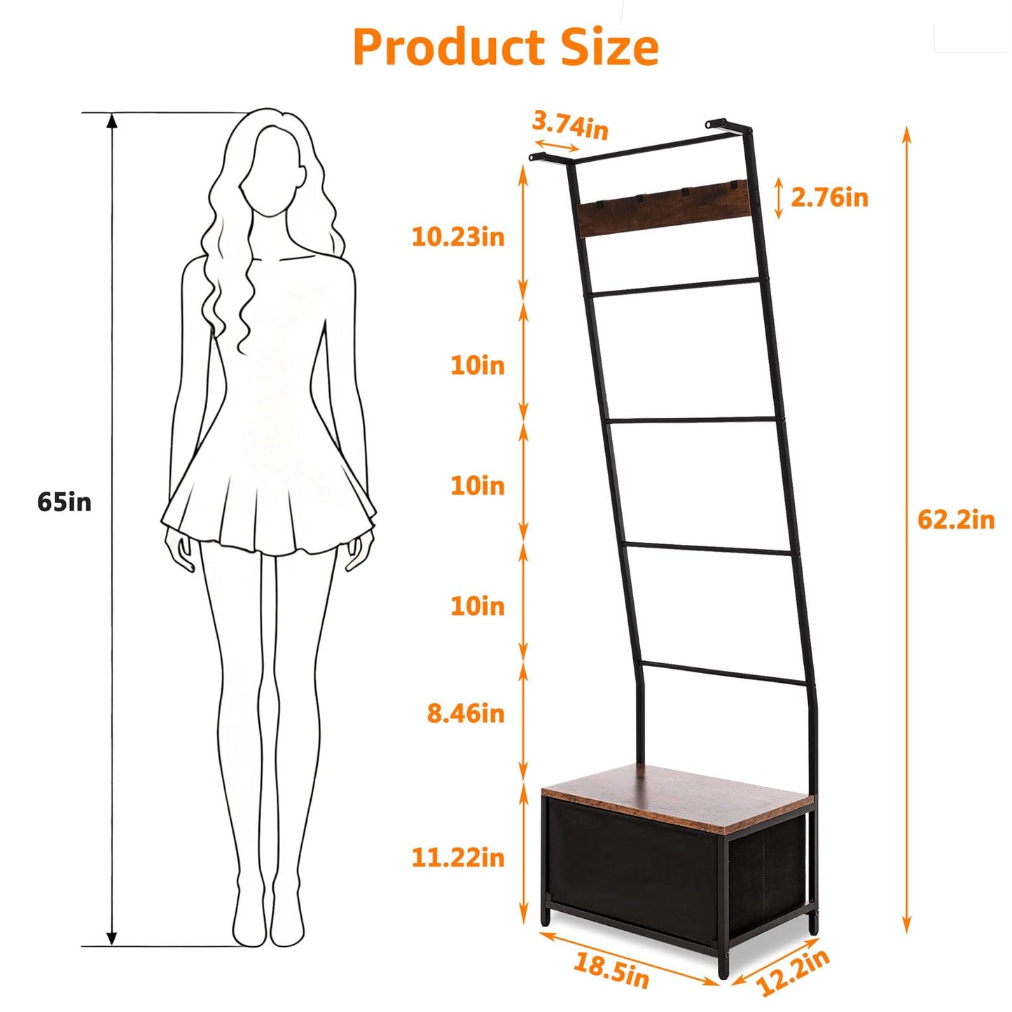 PapeFolicer Metal Blanket Ladder with Storage Drawer, 5 Tier Black Blanket Ladders for the Living Room with Hooks, 5.2ft Wall Leaning Quilt Ladder for Blankets, Towels & Throws, Farmhouse Decor