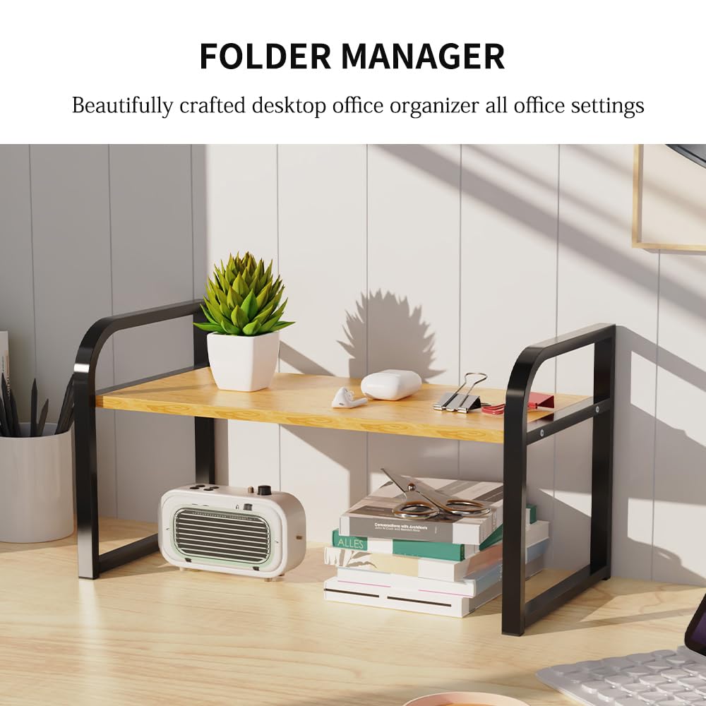 Office Desk Shelf Organizer, Wood Desktop Bookshelf Supplies Storage Rack, Shelf for Top Desk Dresser and Cubicle Decor Bookshelf Monitor Stand Riser (White White-single Tier, 11.81 Lx7.87 Wx8.46 H)