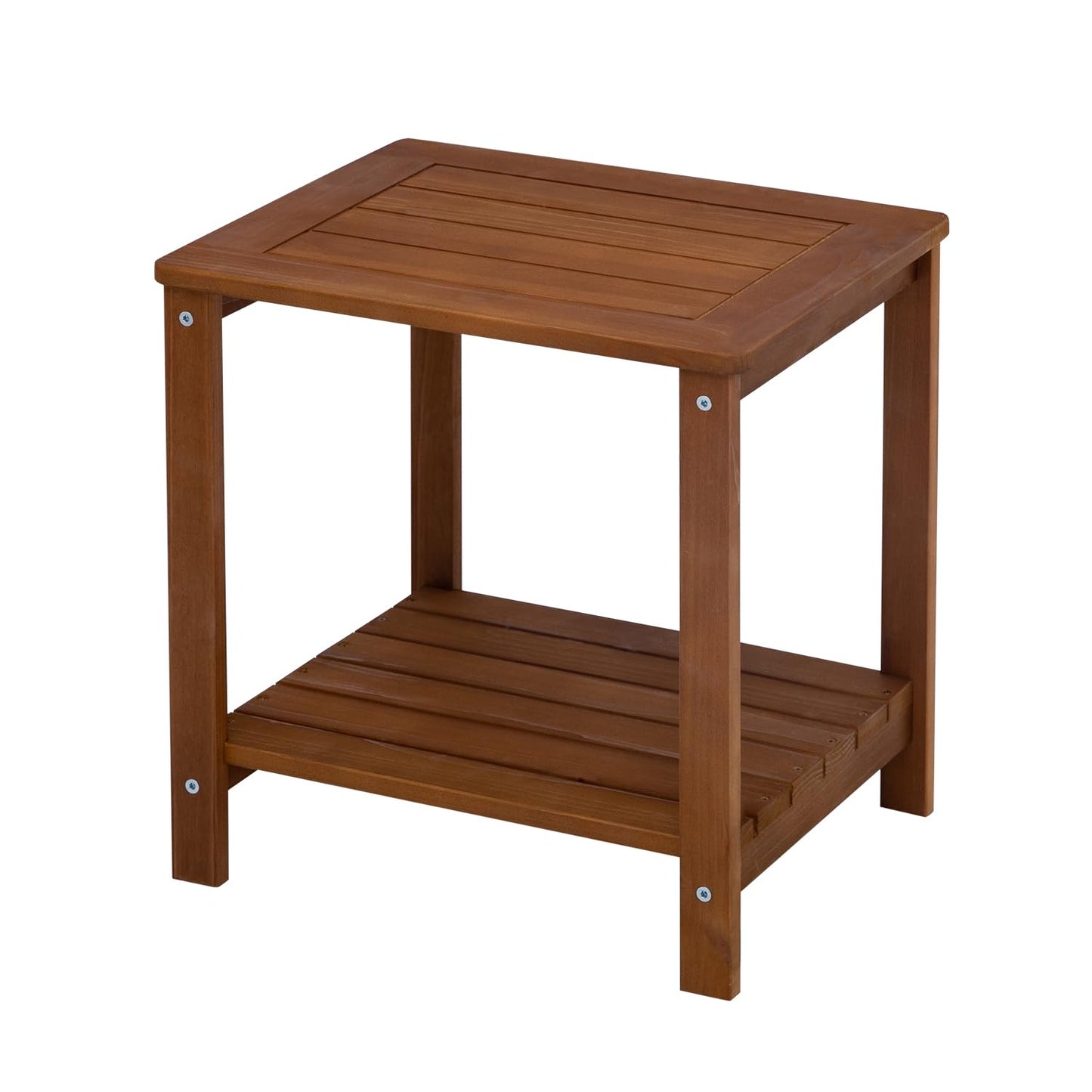 PHOARTS Solid Fir Wood Outdoor Side Table,2 Tier Small Patio End Table with Slatted Storage Shelf,Wooden Accent Table for Porch,Poolside,Garden,Living Room, Bedroom, 16.5 x 12.7 x 17 in,Brown