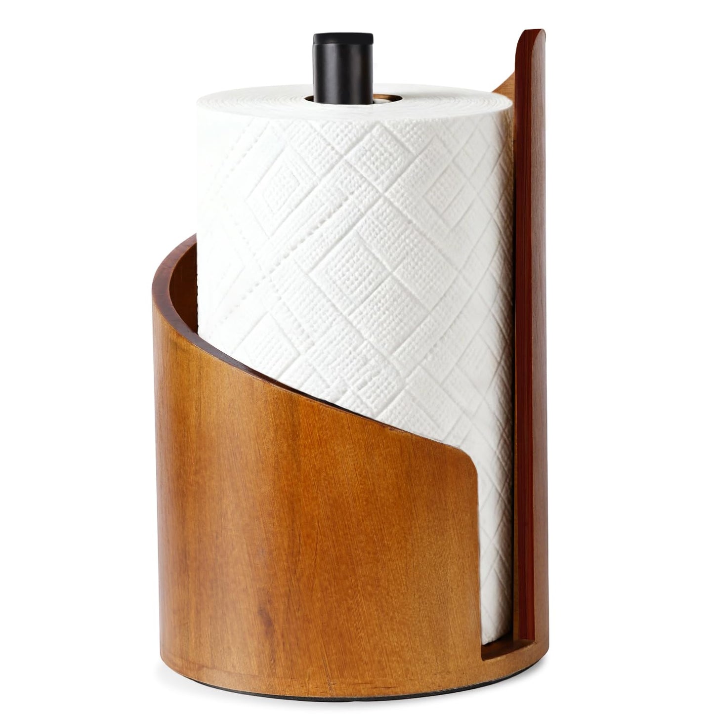 Paper Towel Holder - 100% Natural Wood, Wooden Wood Stand with Iron Base, Wooden Paper Towel Holder for Kitchen, Desktop, Cabinet (Brown)