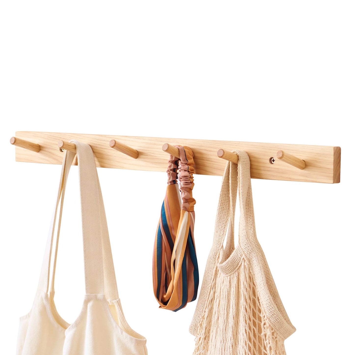 Sikflmi Hickory Wood Coat Rack Wall Mount 24 inches, Wooden Coat Hooks with 6 Hooks Coat Hanger for Hanging Hat Jacket Purse, Wall Hooks for Entryway, Bathroom, Bedroom, Natural