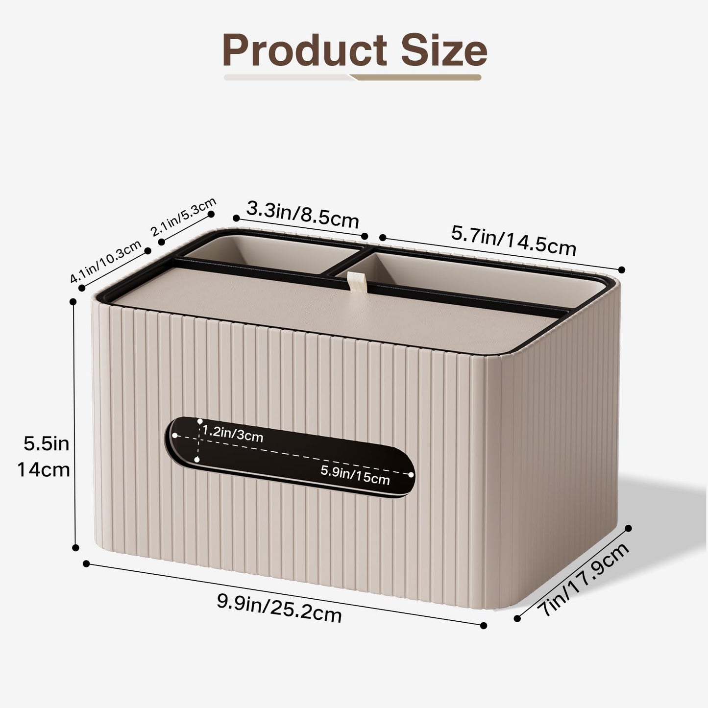 KINGFOM Leather Tissue Box Cover with Storage Tray, Decorative Tissue Box Holder Organizer for Office Desk, Bedroom & Nightstand, Remote Control Holder for Perfume, Watch, Glasses, Pens (Mocha Beige)