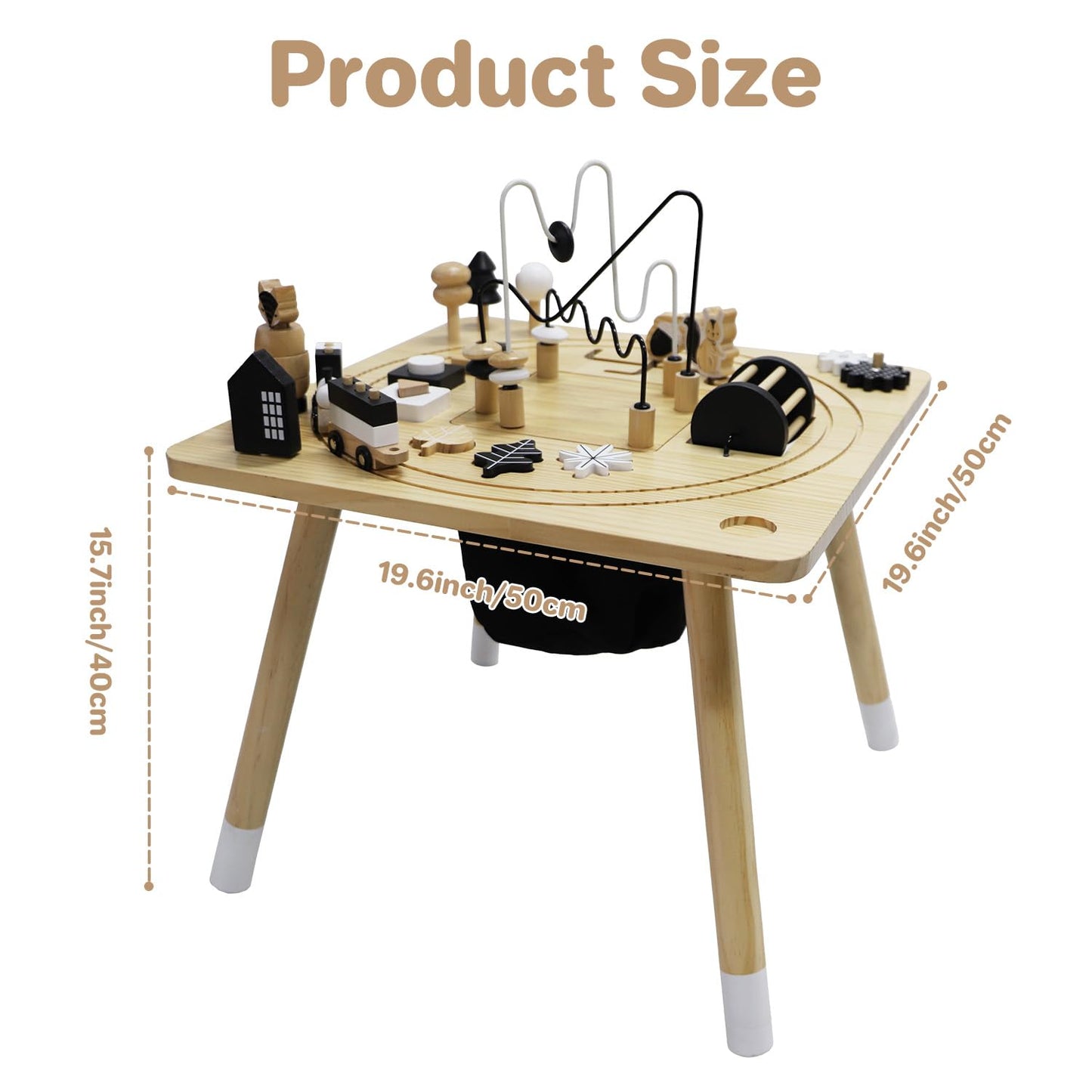 IDEA FAMILY Wooden Montessori Activity Table for Toddlers 1-3, Kids Play Sensory Toy Table, Activity Center with Bead Maze, Shape Sorter, Train Track, Educational Learning Toys for Girls Boys