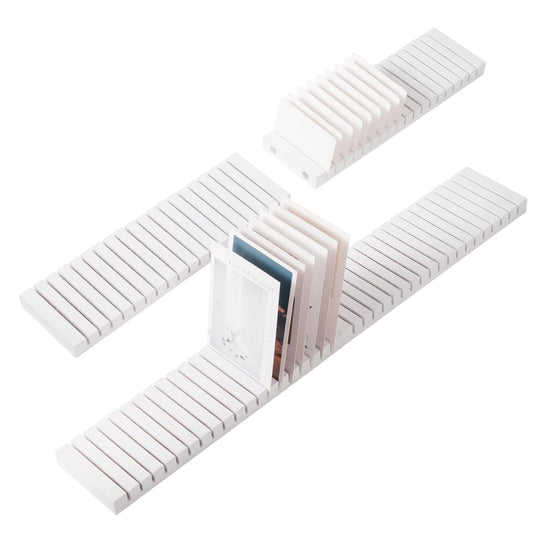 WILLOWDALE 4Pcs 12" Wood Name Badge Holder Organizer, White Counter Card Holder Stand for Name Tag ID Badge Plastic Card Holders, Detachable Business Card Holder Display Tray for Desk Office Reception