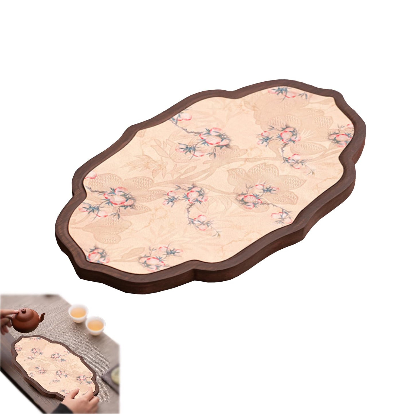 GCFTIFF Walnut Wood Serving Tray, Tea Tray,Kungfu Tea Table Placemat,Oval Wooden Plates Decorative Farmhouse Platter for Tea Table,Coffee Table, Ottoman, for Kitchen Counter Home,Living Room,Party