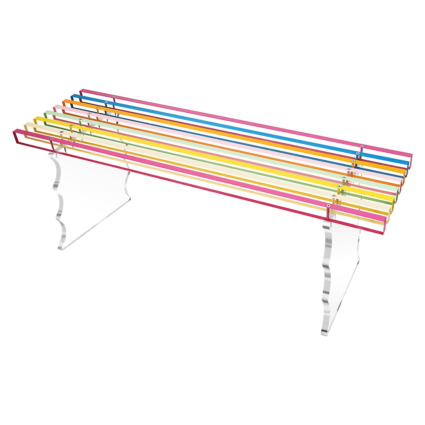Cutora Acrylic Entryway Bench, Large Rainbow Ottoman Bench for Indoor Shoe Changing Shoe Rack and Dining End of Bed Bench for Bedroom Living Room Study Garden, Iridescence