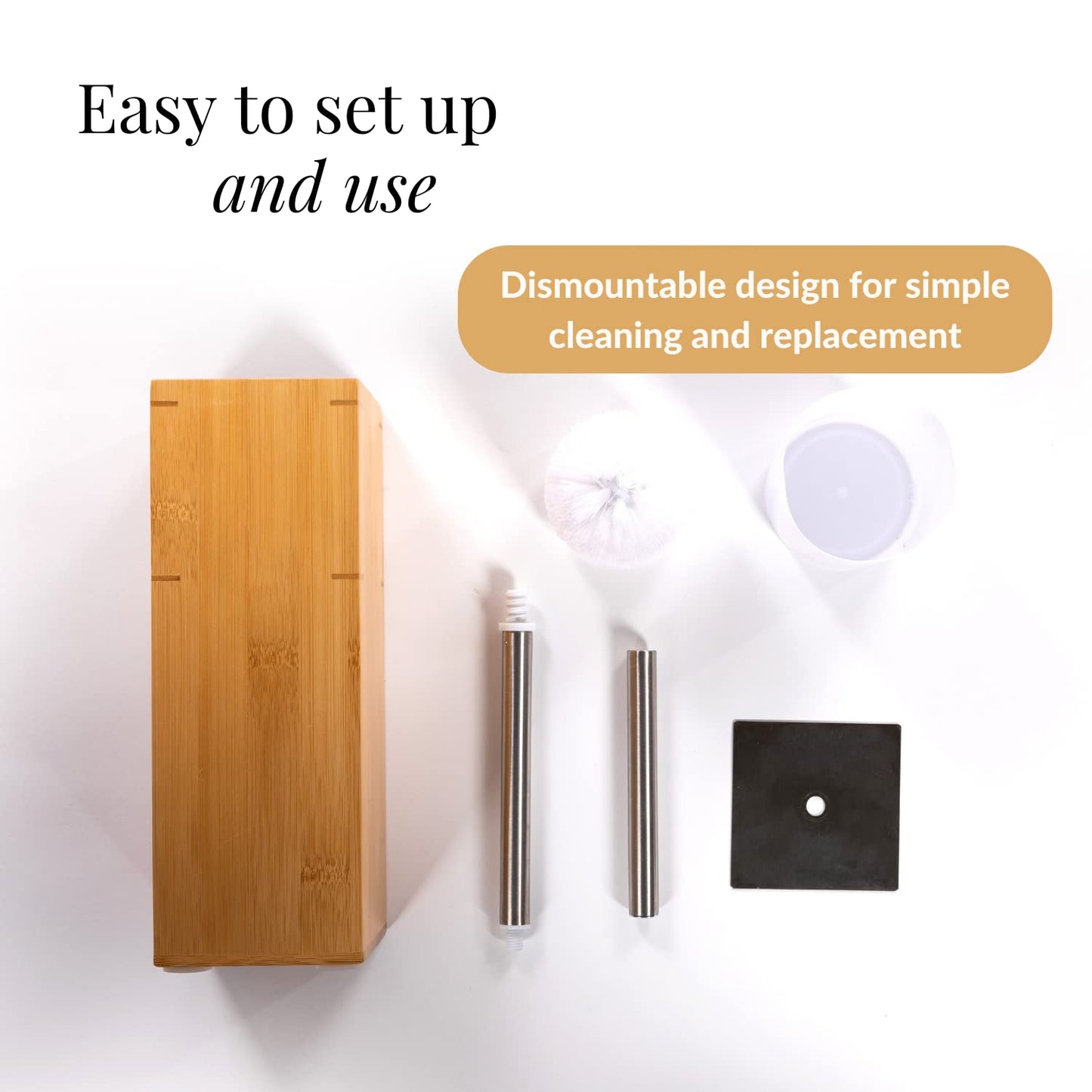 GOBAM Bamboo Toilet Bowl Cleaner with Holder for All Toilet Types - Hidden Stainless Steel Toilet Brush - Bathroom Cleaning Brushes - Toilet Accessories - Natural