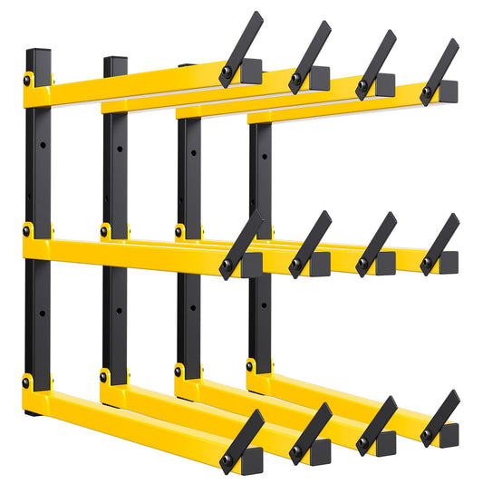 GREENER Lumber Storage Rack Folding Wood Storage Racks Wall-Mounted Metal Racks for Storage with 3-Level Heavy Duty Garage Wood Organizer for Woodworking Shop Indoor & Outdoor Use, 4 pairs,Yellow