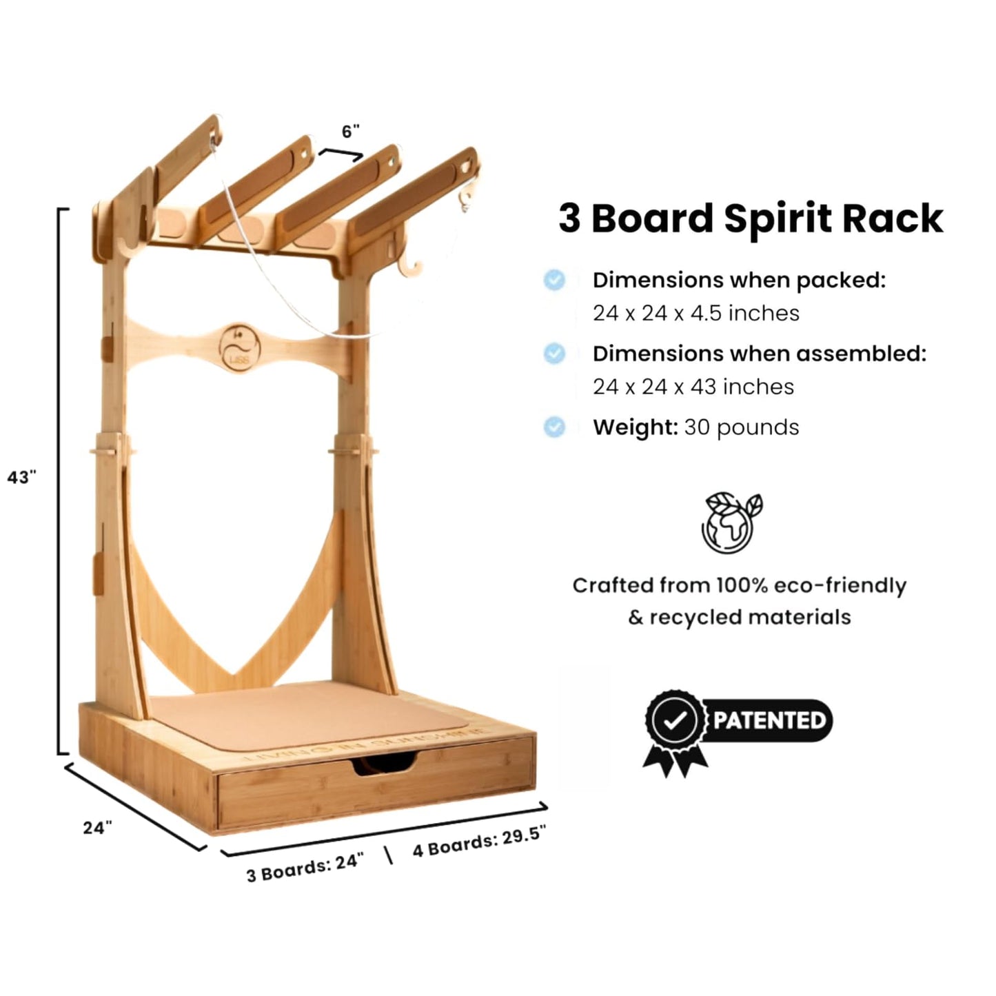 Living in Sunshine LISS Bundle with The Vertical Surfboard Spirit Rack 3-Board, Wax Box and Clean Fin (Surfboard Fin Removal and Installation Tool, Sand Brush Remover)