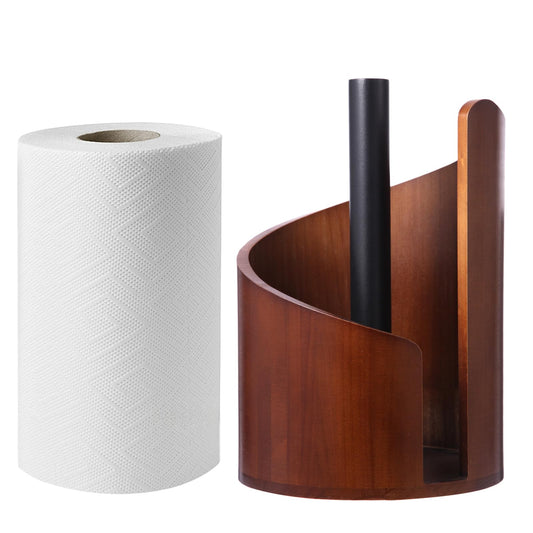 Paper Towel Holder Countertop with Wood Round Base and Iron Holder,Holds Mega Roll,Holder Stand for Kitchen Roll Organize,Wooden Paper Towel Holder for Kitchen Dining Table Home Decor
