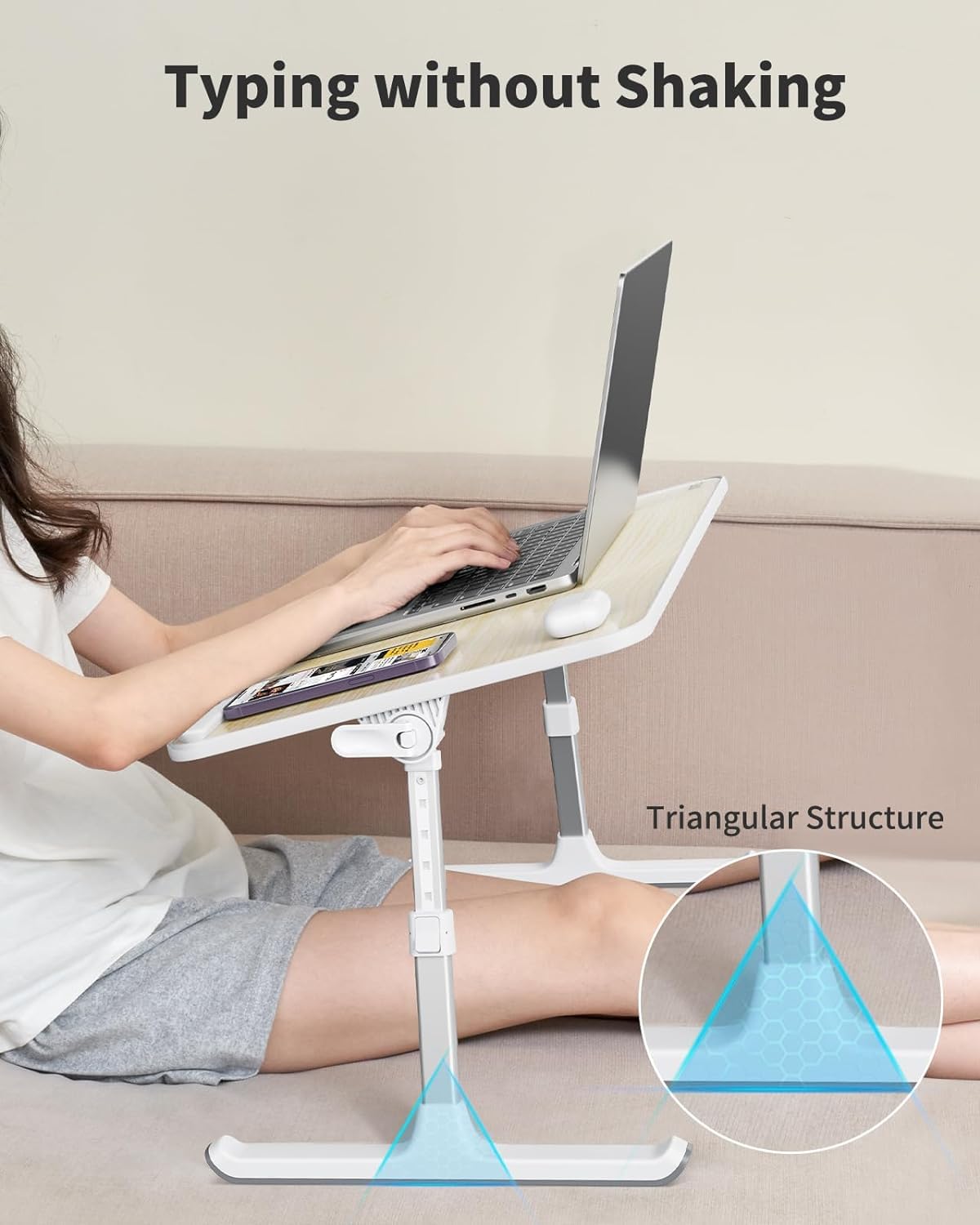 Laptop Desk for Bed, SAIJI Lap Desks Bed Trays for Eating Writing, Adjustable Computer Laptop Stand, Foldable Lap Table in Sofa and Couch（23.6 x 13Teak