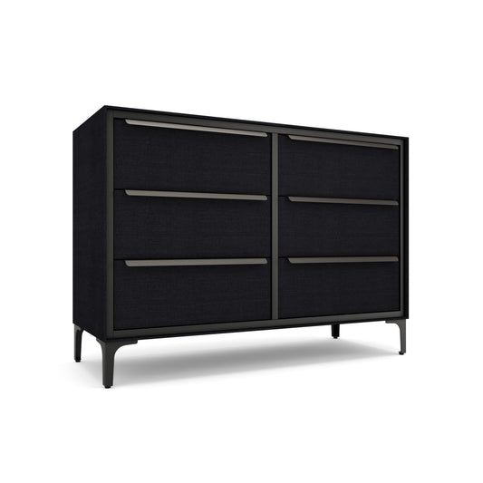tinge Naima Premium 6 Drawer Fabric Dresser - Heavy Duty Metal Frame with Sag-Proof Storage Drawers for Clothes - Durable Black Bedroom Chest & Sleek Metal Handles
