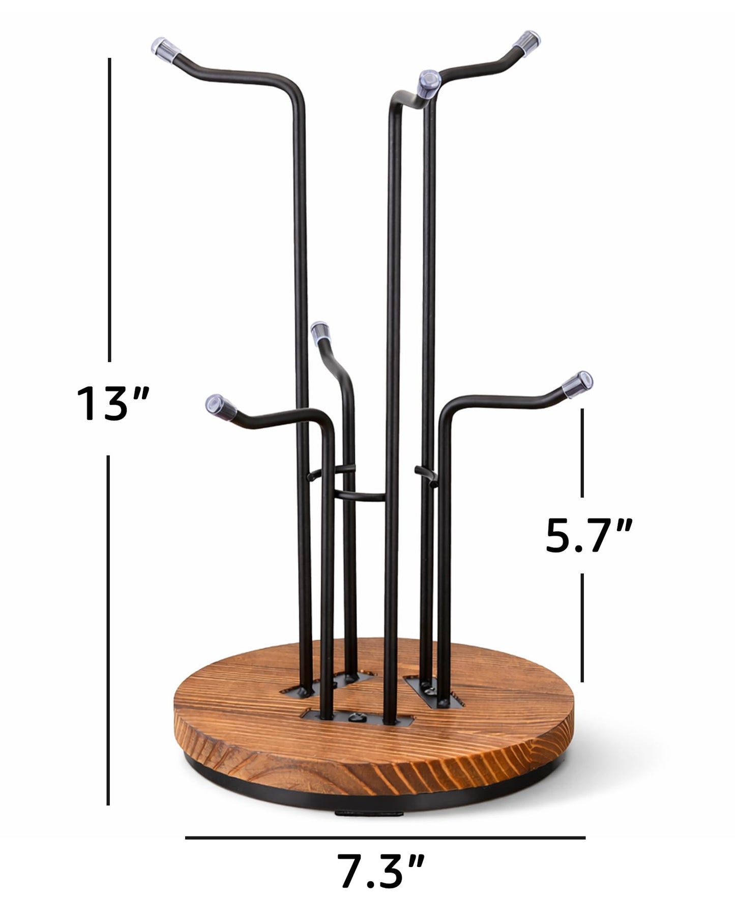 Vosturdy 360° Rotating Large Mug Tree for Counter, Coffee Mug Holder with 6 Hooks, Cup Holder Stand for Countertop, Metal Cup Tree Rack with Weighted Wood Base, Kitchen Coffee Bar Decor Display