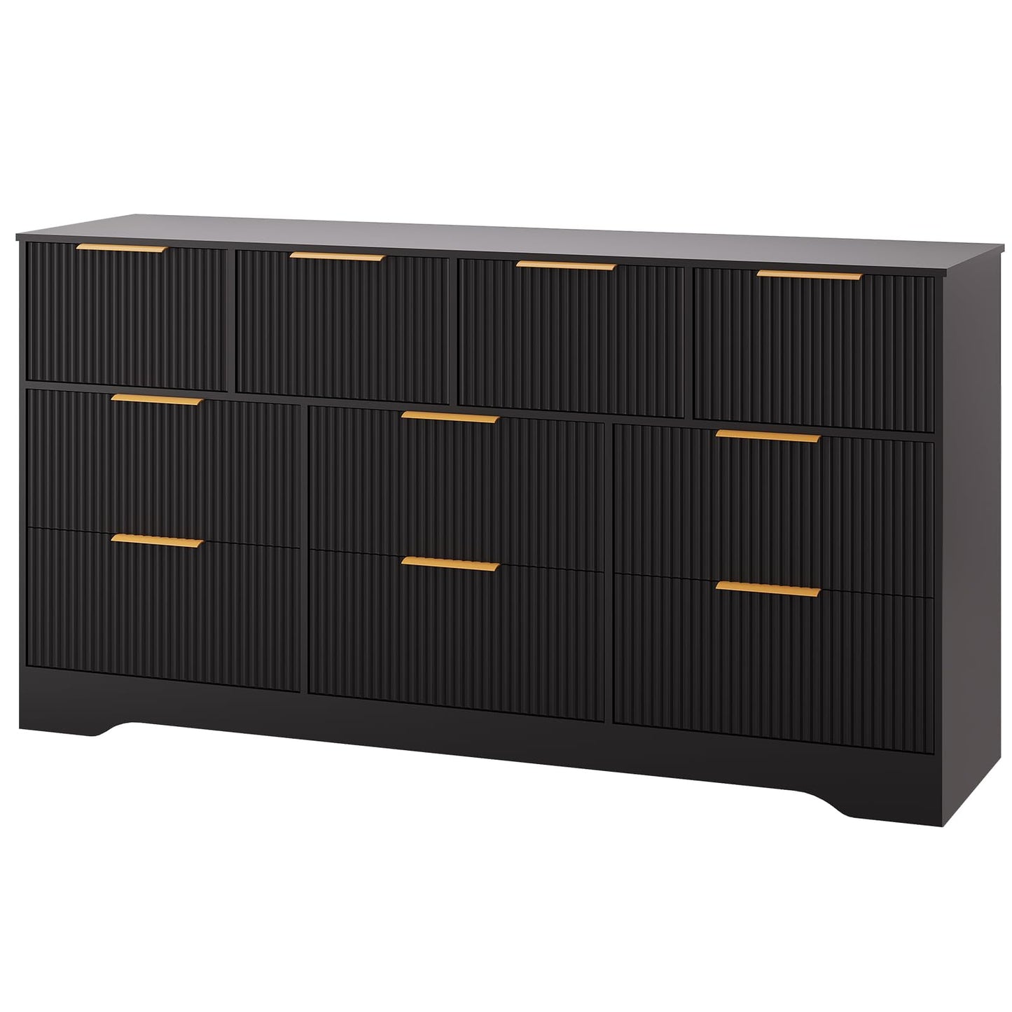 Patikuin 59" Fluted 10 Drawer TV Stand, Wooden Dresser TV Stand with Organizer Storage for Living Room, Bedroom, Office, Black