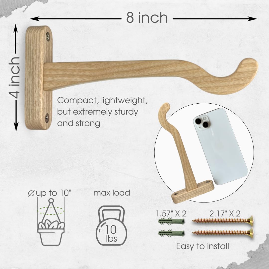 EvenWood Wooden Wall Plant Hanger for Plants - Wood Indoor Plant Hook for Wall Plant, Wind Chimes, Flower Brackets - Durable Bracket Plant Hanger (KO2)