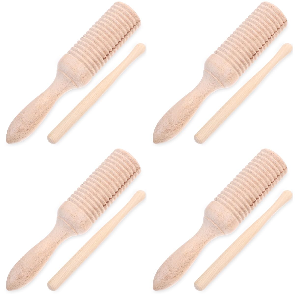 Kisangel 4pcs Kids Wood Guiro Percussion Musical Instruments, Educational Wooden Toddler Instruments for Early Learning and Play