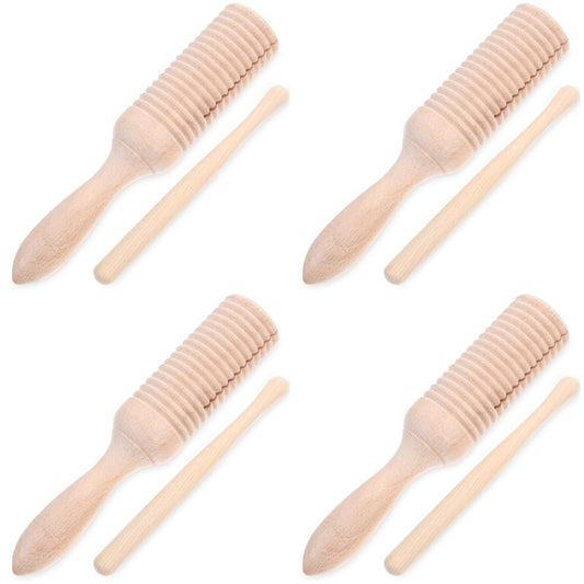 Kisangel 4pcs Kids Wood Guiro Percussion Musical Instruments, Educational Wooden Toddler Instruments for Early Learning and Play