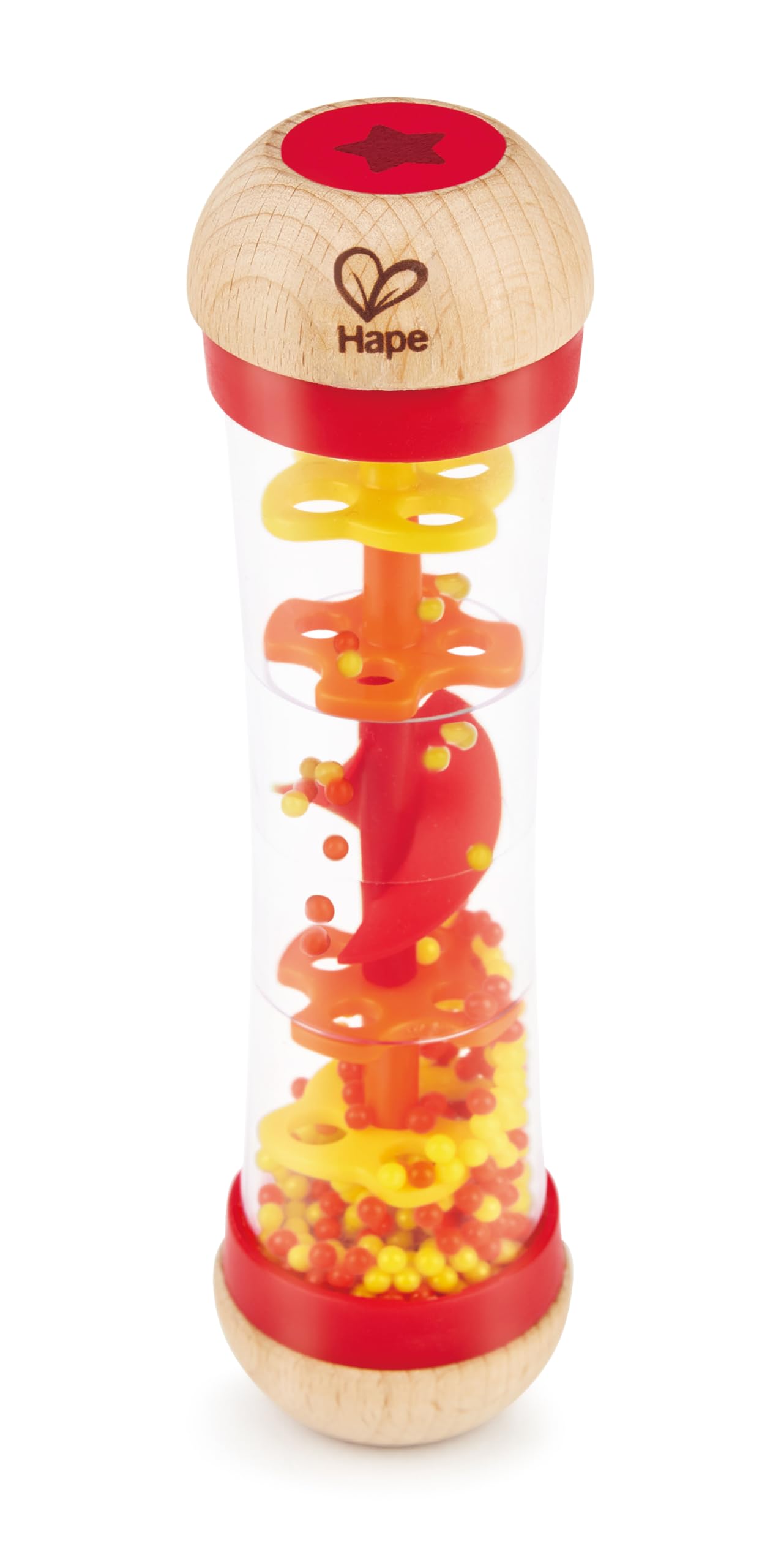 Hape Beaded Raindrops | Mini Wooden Musical Toddler Instrument, Shake & Rattle Rainmaker Toy, Red