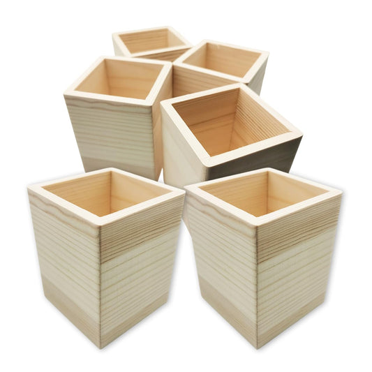 Nudaoz 12 Unfinished Wooden Pen Cups for DIY Crafts - Blank Wood Pen Holders to Customize, 3×3×4 inches Size