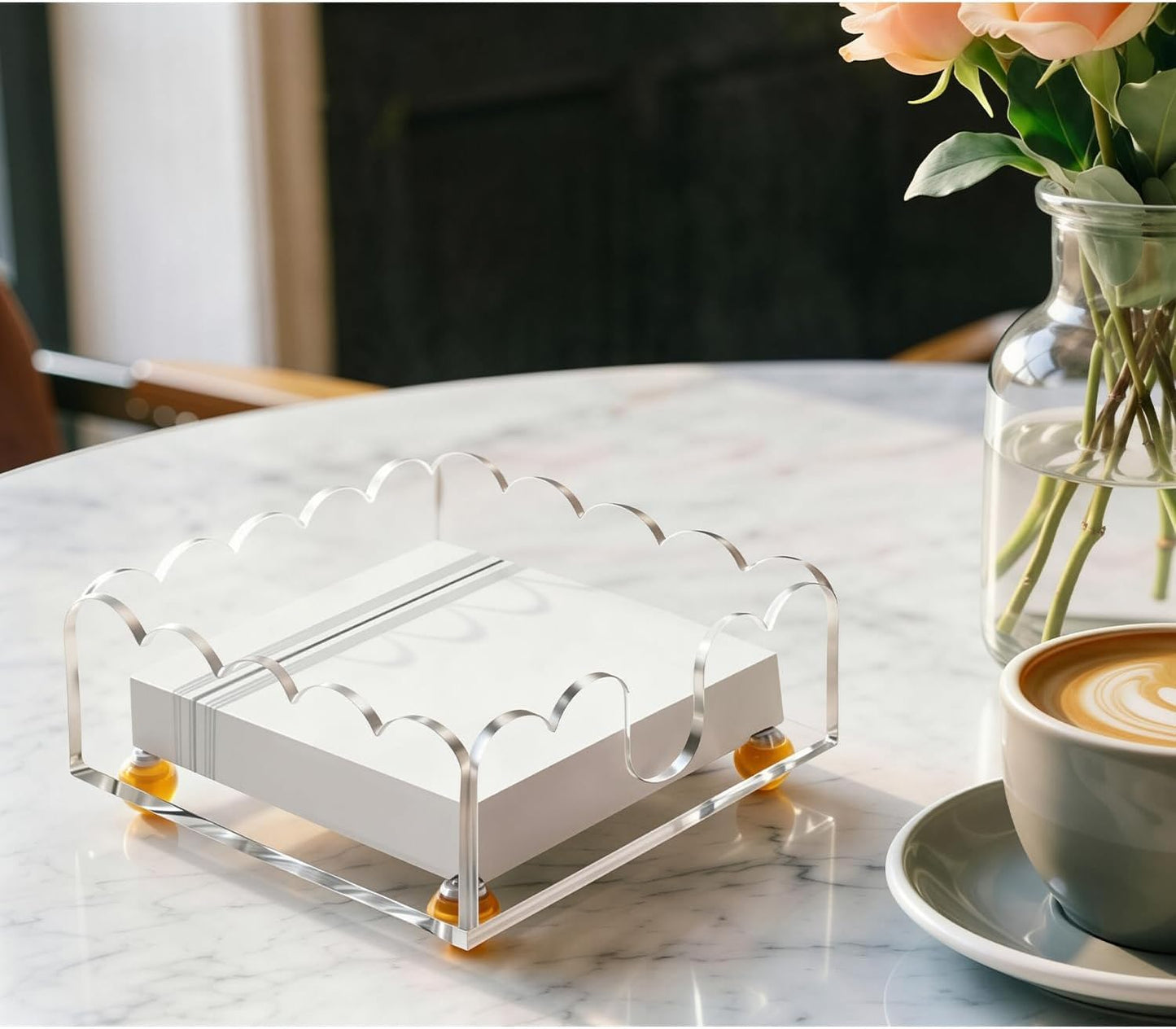 Napkin Holder 6.9"x6.9" Cocktail Napkin Holder with Gold Feet, Acrylic Napkin Holders for Table, Stylish Guest Towel & Disposable Paper Holder for Hotels, Bar, Parties - Square