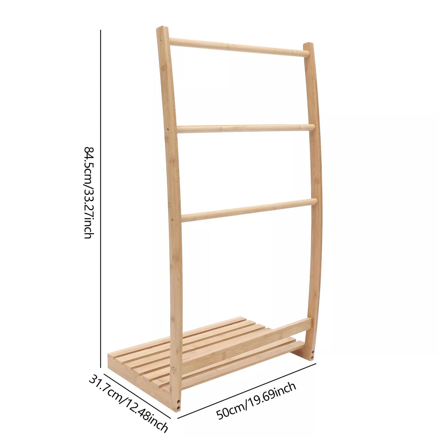 WOHAIPA Bamboo 3-Layer Floor to Ceiling Towel Rack, 33.27" Independent Bathroom Towel Holder w/Bottom Rack, Strong Load-Bearing Capacity, Sturdy and Durable, for Bathrooms, Hotels, Laundry Rooms