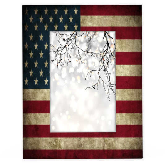 FengQuGou 4 x 6 in Picture Frame America Usa Flag, Rustic Solid Wood With Mat Wooden Photo Frames, Photo Frames for Wall Mounting or Standing Table Top Family Baby Grandma Office Hotel Decoration