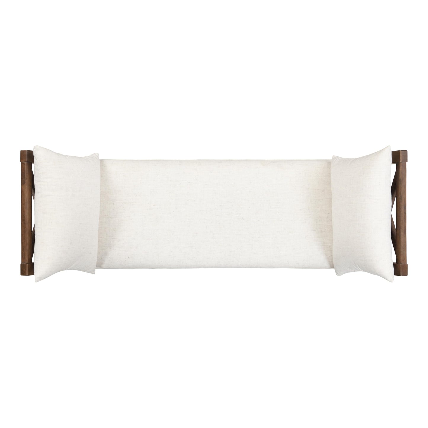 Christopher Knight Home Viko Farmhouse Wooden Living Room Ottoman Bench with Cross-back Detail, Upholstered End of Bed Ottoman with Armrest, Long Entryway Bench, Long Seating for Bedroom, Beige+Walnut