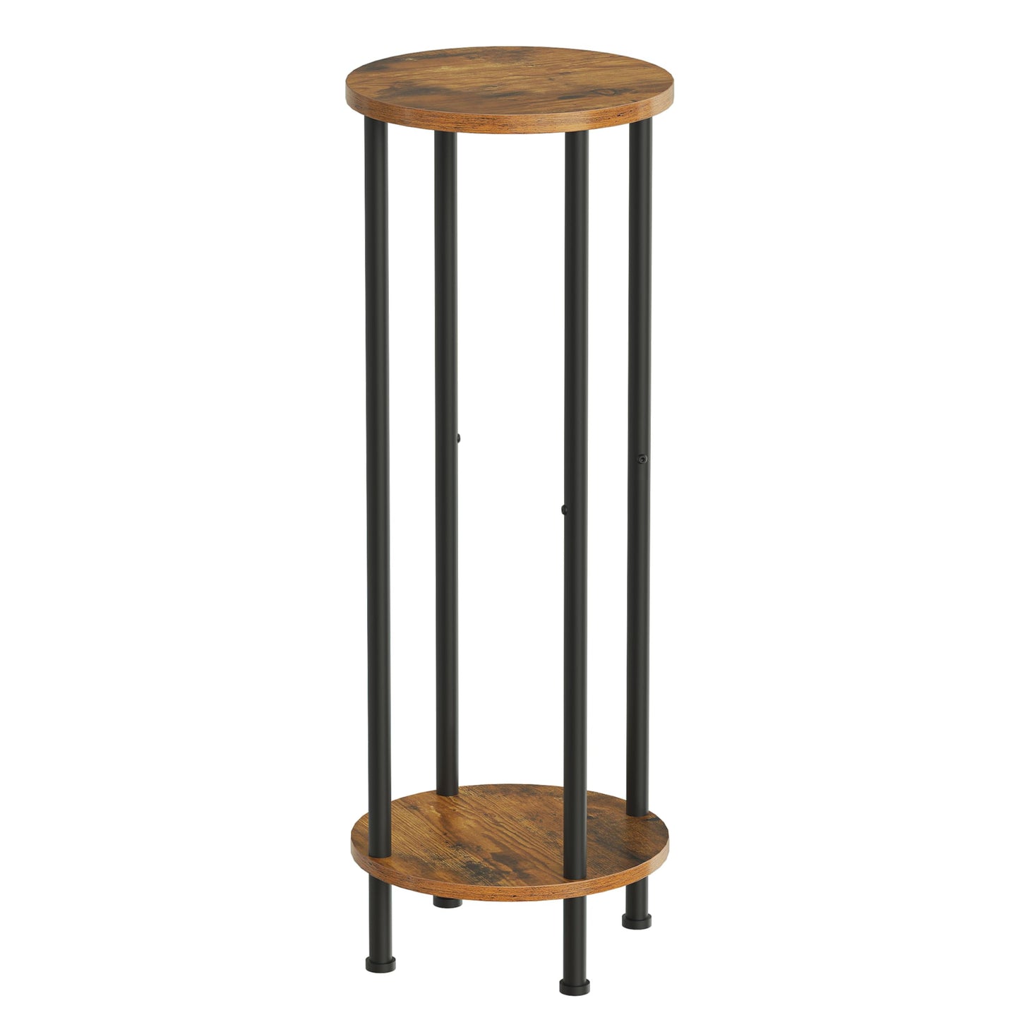 HOOBRO Plant Stand Indoor, 2 Tier 32.8" Tall Small Plant Shelf for Small Space, Round Potted Holder Rack, Modern Flower Stand for Living Room Balcony Garden, Rustic Brown and Black BF15HJ01