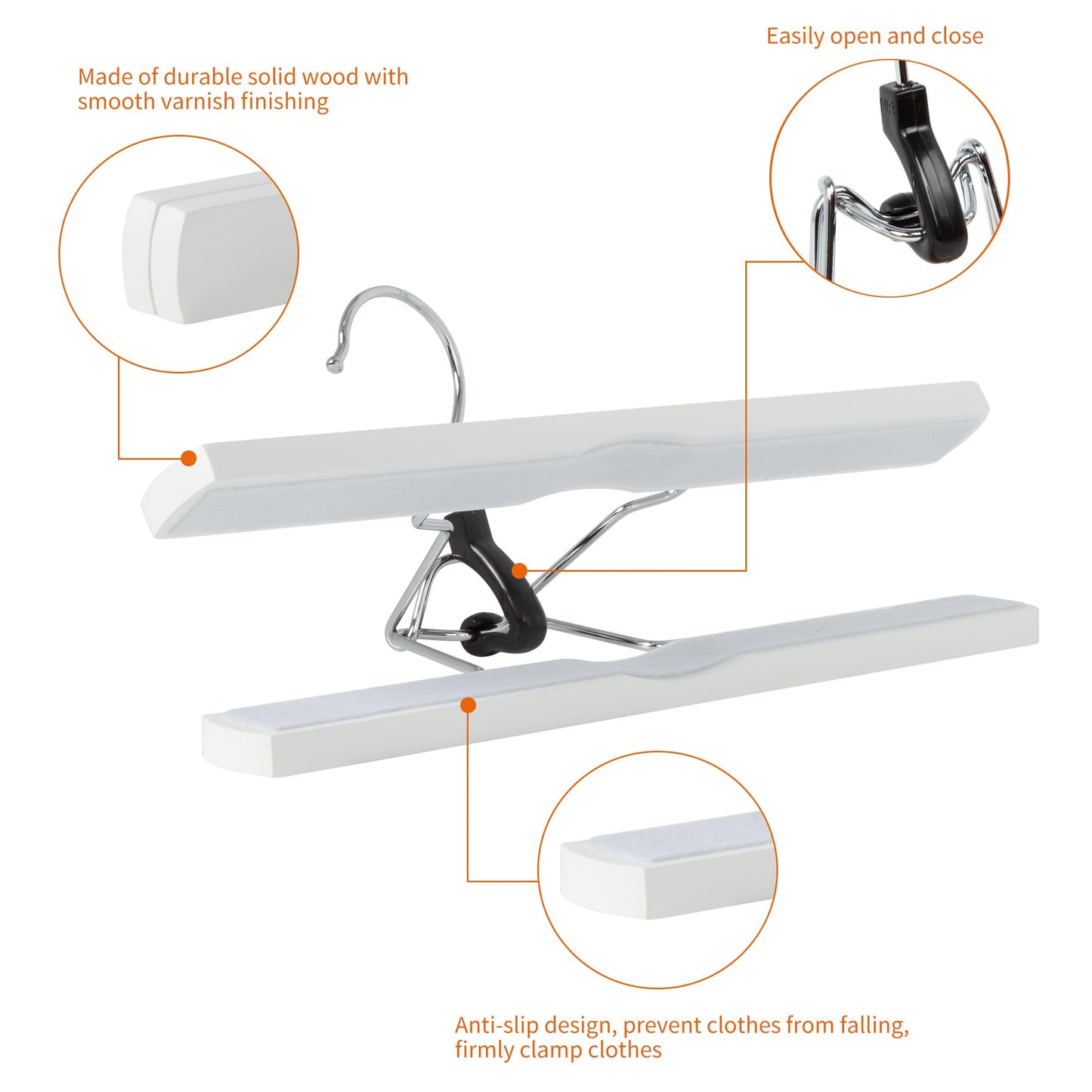Amazon Basics Wooden Pants Hangers Closet Organizer, White, 10-Pack