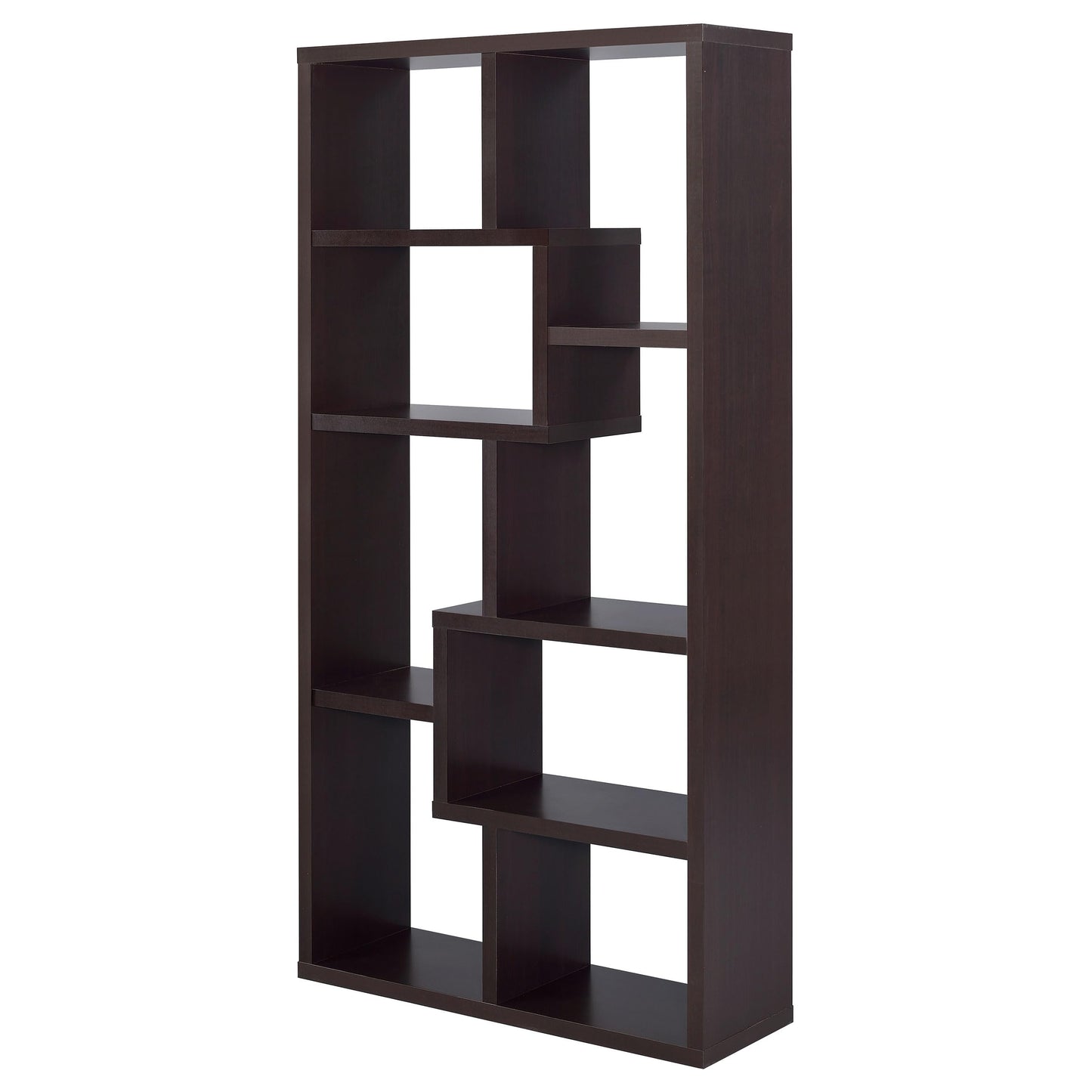 Coaster Home Furnishings - Theo - Wood - Geometric Bookshelf with Open Cubbies and Six Staggered Shelves - Home Office - 71-Inch - Cappuccino - 800264