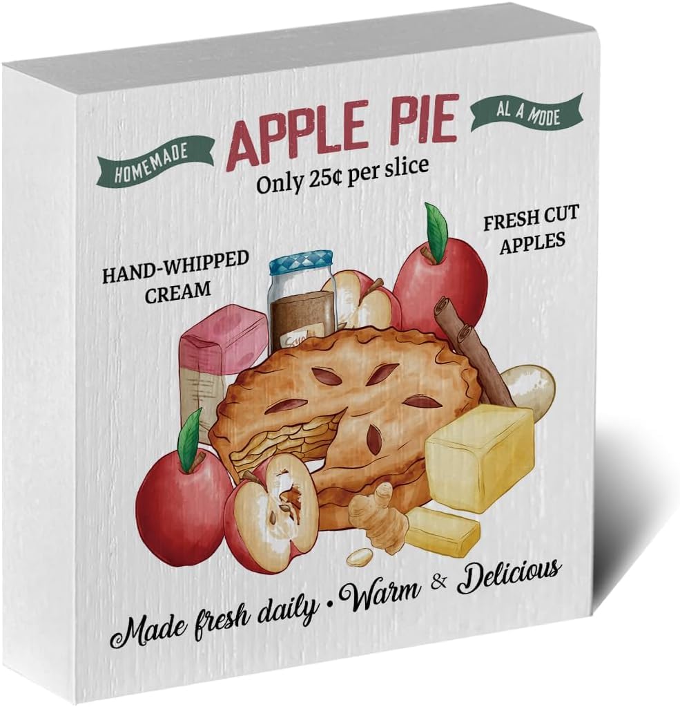 7x7 Inch Fall Apple Decor Farmhouse Wooden Box Sign For Home Bathroom Shelf Entryway Centerpieces Sitter Farm Cafe Counter Cabin Desk Bedroom Office Table Top Cubicle Kitchen Tiered Tray Decor