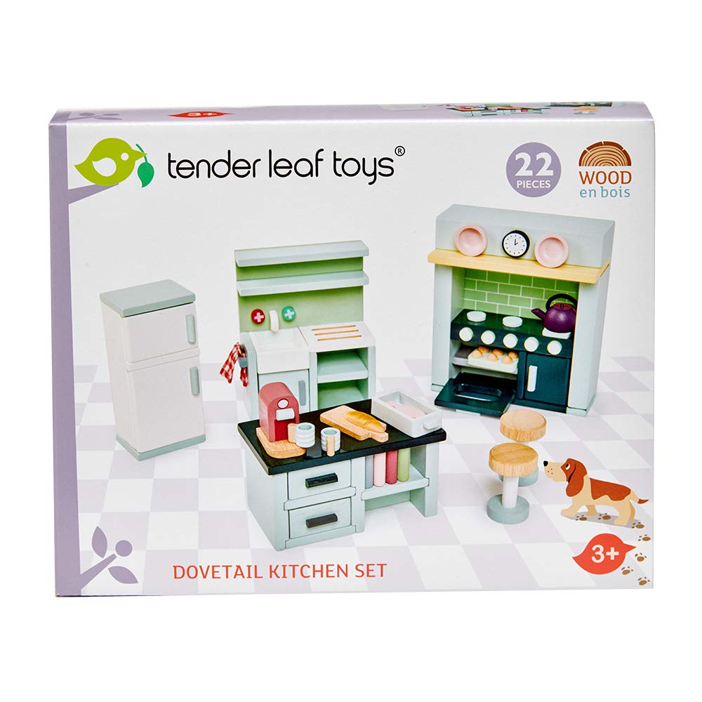 Tender Leaf Toys - Dovetail Dollhouse Accessories - Detailed Ultra Stylish Wooden Furniture Sets and Room Decor - Encourage Creative and Imaginative Fun Play for Children 3+ (Dovetail Kitchen Set)
