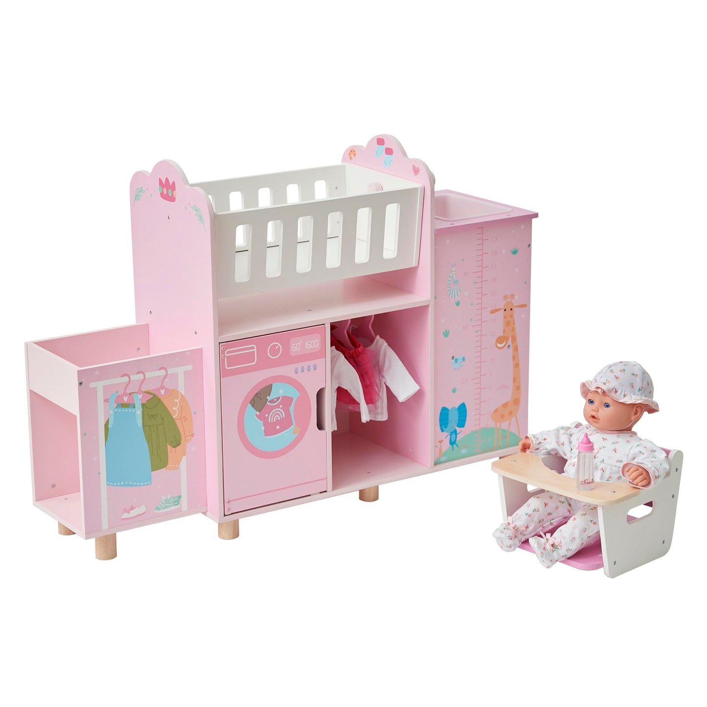 Olivia's Little World Amanda 6-in-1 Wooden Doll Nursery Station, Pink/Multi