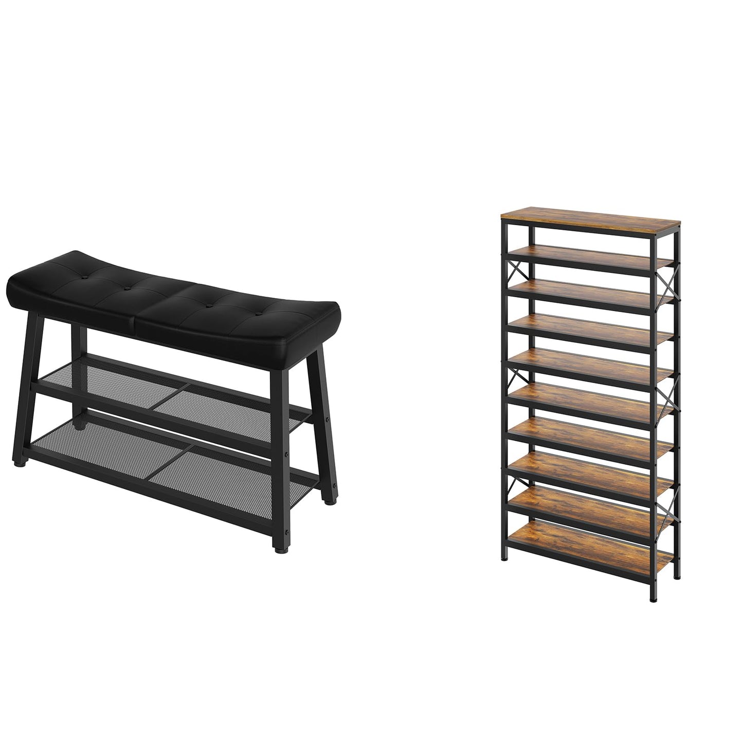 YATINEY Shoe Bench, 3-Tier Shoe Rack, 10-Tier Tall Shoe Rack Organizer, Wooden Shoe Storage for Closet Holds 40 Pairs, HX02BB-SS210BR