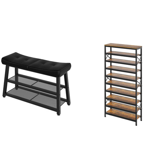 YATINEY Shoe Bench, 3-Tier Shoe Rack, 10-Tier Tall Shoe Rack Organizer, Wooden Shoe Storage for Closet Holds 40 Pairs, HX02BB-SS210BR