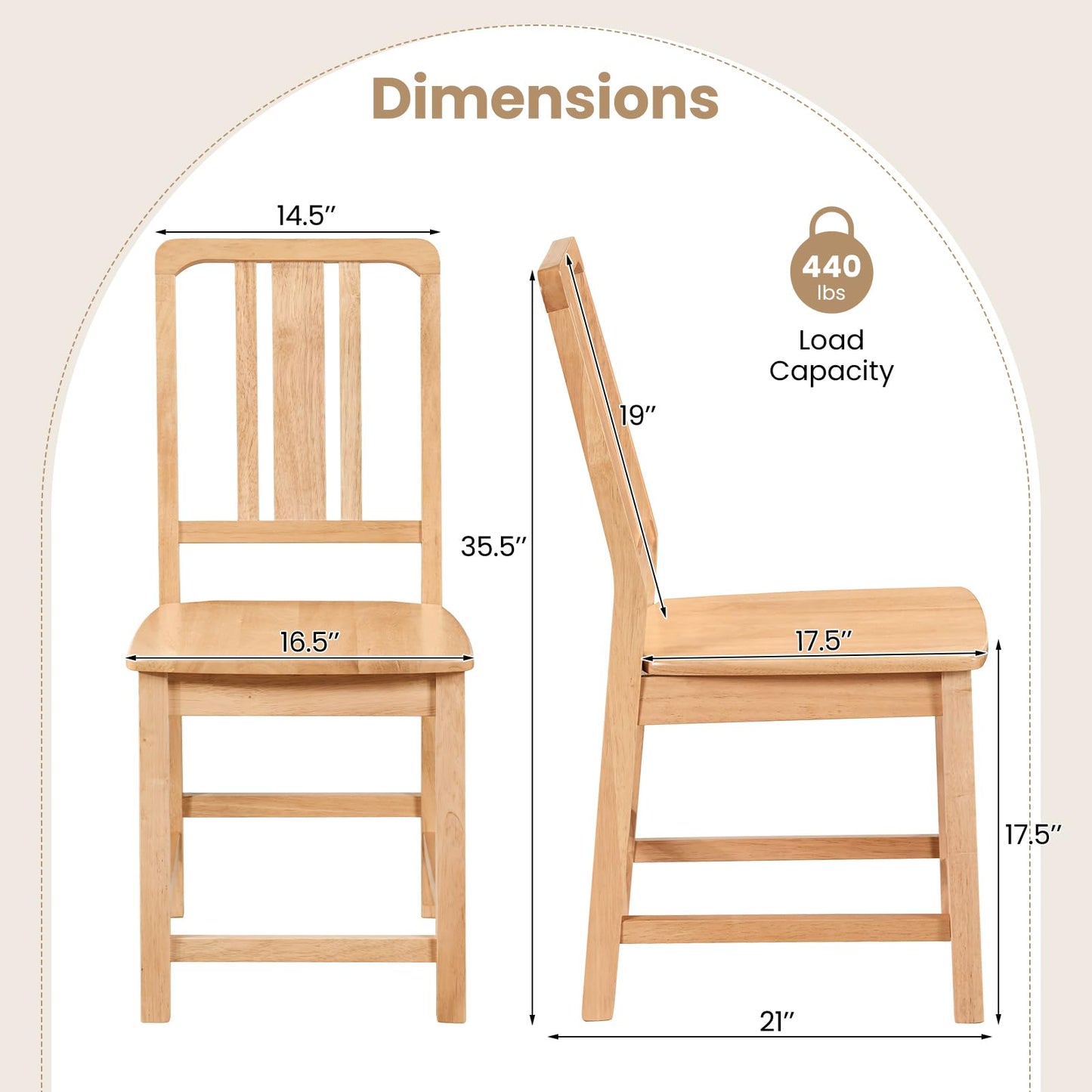 Giantex Wood Dining Chairs Set of 2, Rubber Wood Kitchen Chairs with Hollowed Backrest, Natural Dining Room Chair, Wooden Side Chairs for Living Room Restaurant