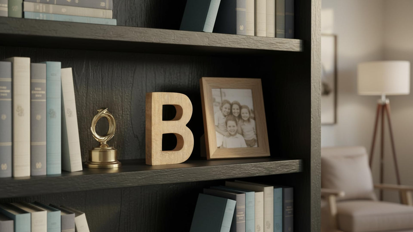 8" Decorative Solid Block Wooden Letters Alphabets Words Natural Finished Wood Freestanding Shelf or Tableware Childrens Baby Names Initials for Bedroom Wedding Birthday Party Home Decor (Letter B)