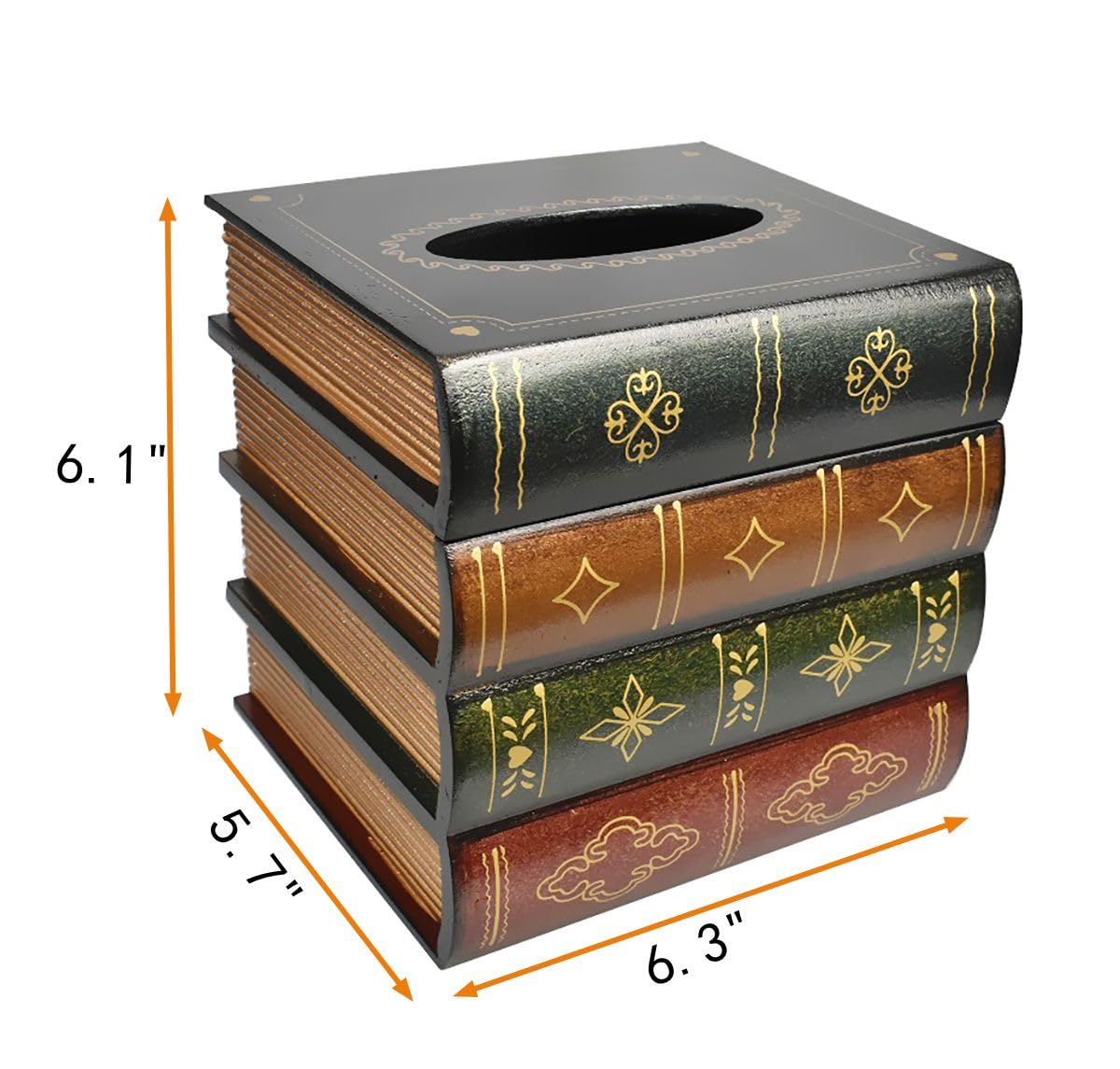 Hand-Made Retro Wooden Antique Book Tissue Box Cover Square Tissue Holder Dispenser Paper Cover Case Napkin Holder Home Decor for Bathroom Living Room Office car Kitchen (Dark Green)