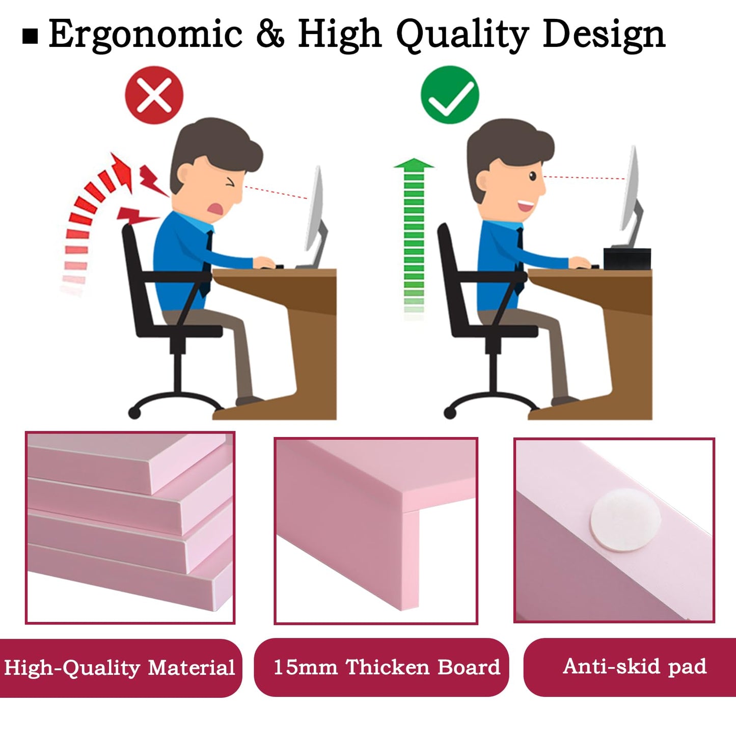 TEAMIX Pink Monitor Stand Riser-2 Pack,Wood 2 Tier Adjustable Monitor Stand Dual Monitor Riser for 2 Monitors/Laptop/PC Computer Stand for Desk