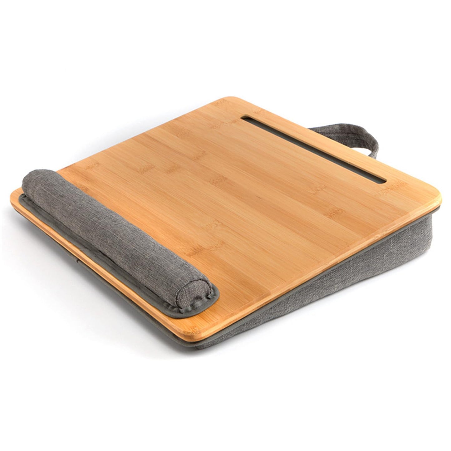 SANJIMO Lap Desk for Laptop with Cushion, Bamboo Laptop Stand with Anti-Slip Strip Tablet Phone Holder, Fits up to 15.6 inch Portable Computer Lap Desk for Couch, Bed & Car