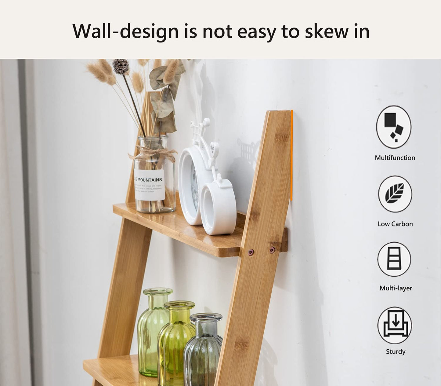 SOBIBO Ladder Shelf Bookshelf, 5-Tier Leaning Shelf, Free Standing Organizer Storage Shelves, Storage Rack Shelf for Office, Living Room, Bedroom, Natural