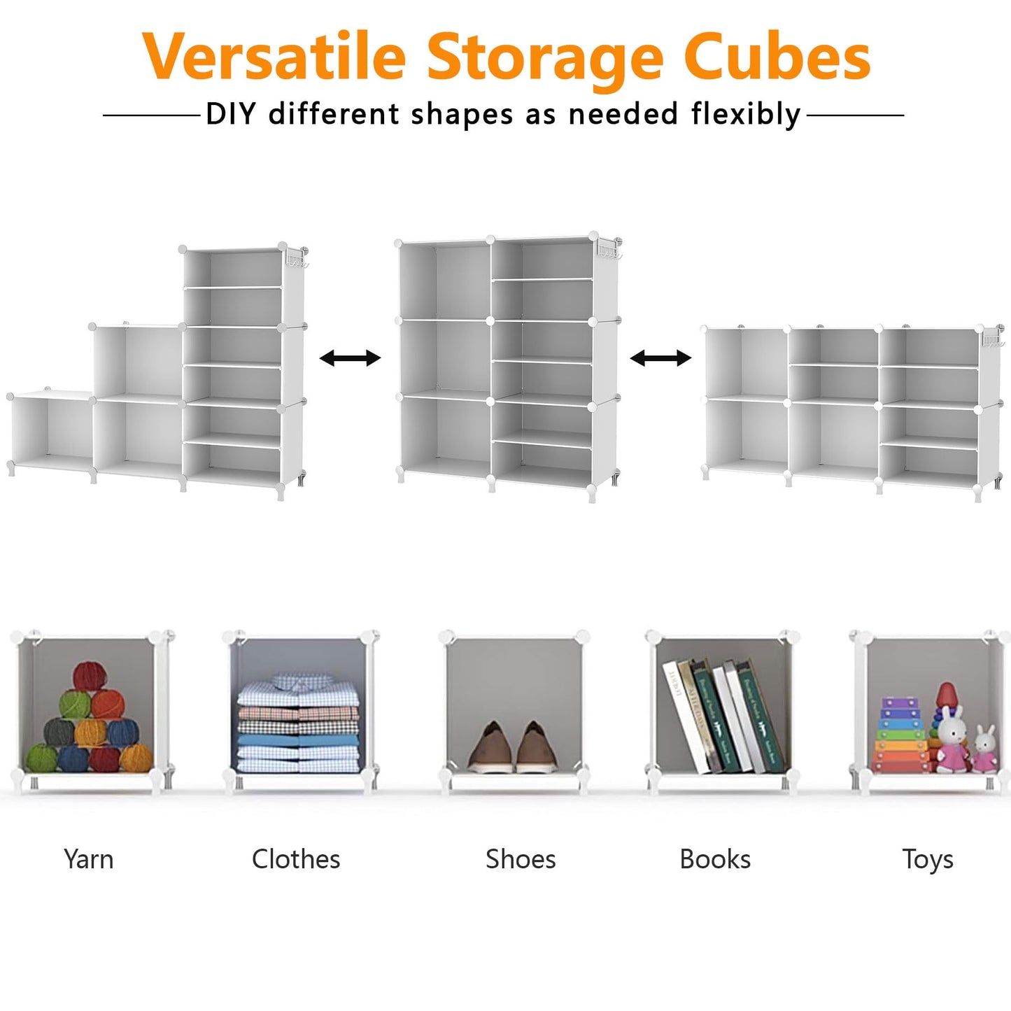 AWTATOS 6 Cube Closet Organizer Storage Shelves Portable Clothes Organizers and Storage Stackable Cubby Shelving for Closet Bedroom Living Room Office White
