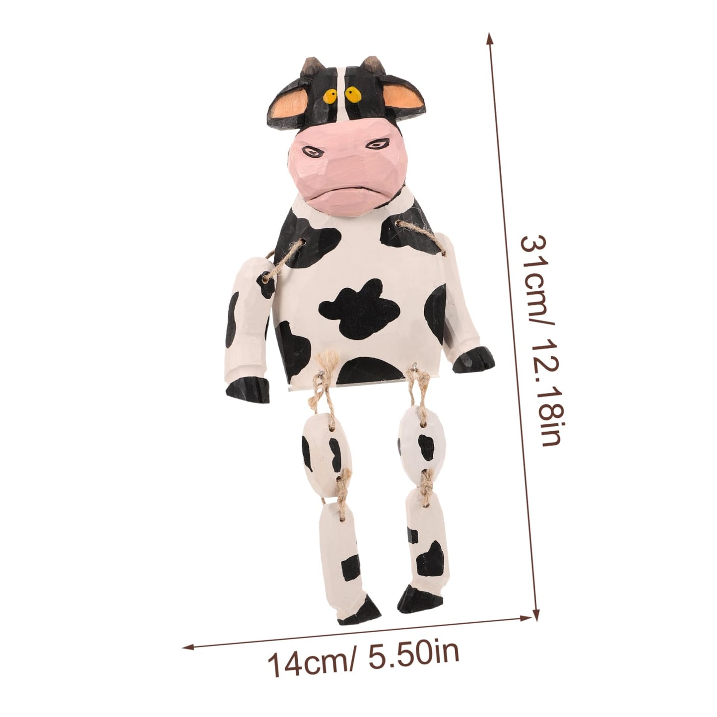Yardenfun Cow Statue Long Legs Cartoon Cow Figurine Wooden Decor Animal Figurine for Home Garden Cake Decoration Easter Display Kids Gift 12.20 X 5.51 X 1.96 in