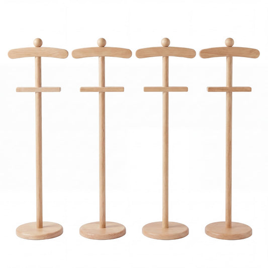 Bucherry 4 Pack Baby Clothes Display Stand Wooden Baby Shower Centerpiece Adjustable Height Circle Shaped Dress Hanger Doll Dress Outfit Stand Rack Hand Assembled Hangers Display Set (Wood Color)