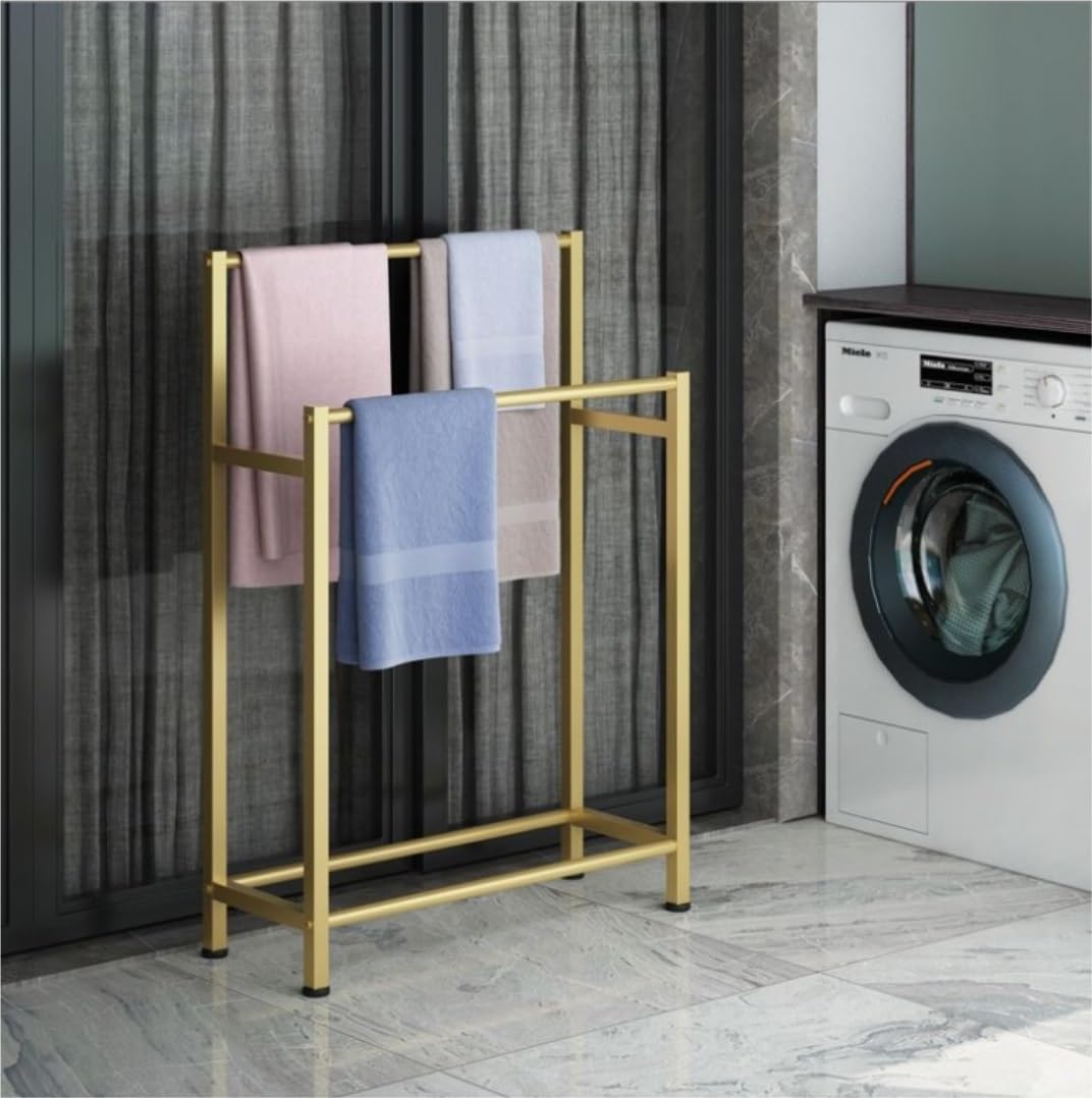 BIOMICE Floor Towel Rack Iron Standing Towel Rack 2 Tier Freestanding Towel Holder Towel Stand for Bathroom Freestanding Towel Racks
