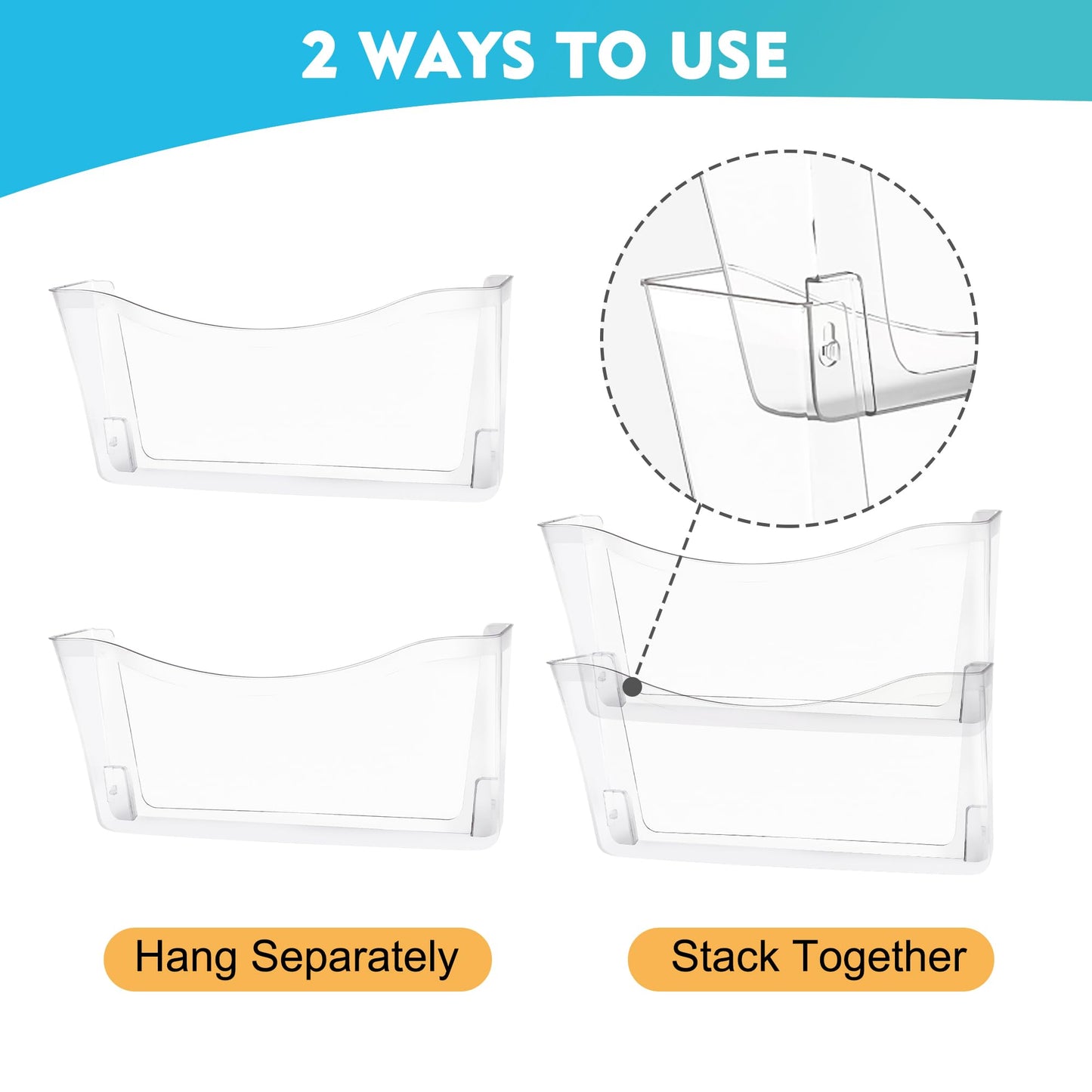 EASEPRES 4 Pack Clear Single Pocket Hanging File Organizer, Plastic Wall Mount Paper Mails Magazines Holder, Mounted Folder Bins for Office, School and Home, 13.85x3.14x6.88 inches