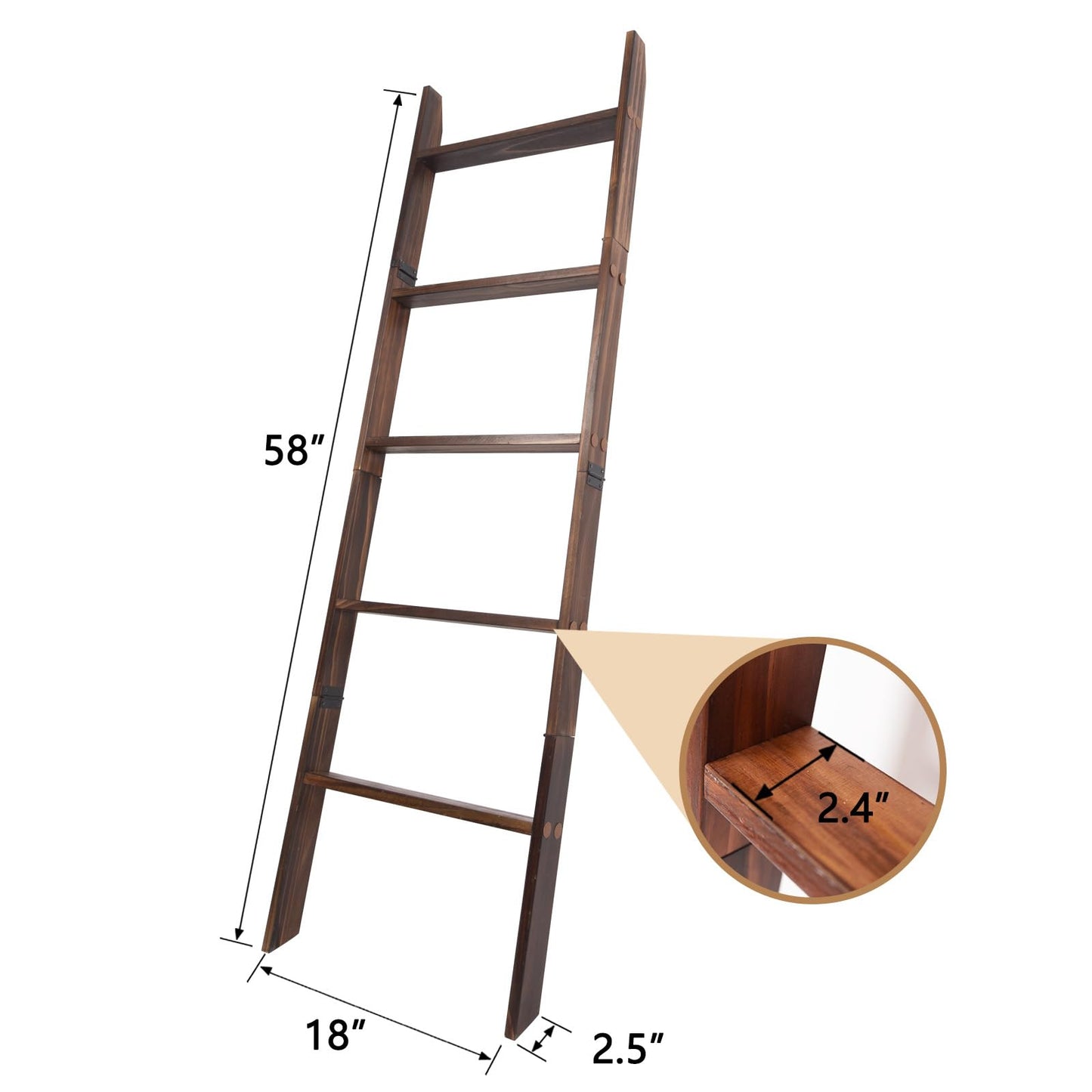 HYBDAMAI Blanket Ladder, 5-Tier Wooden Quilt Stand, Decorative Ladder Shelf, Leaning Shelf, Wall Leaning Blanket Ladder Towel Storage Rack for Living Room (Brown)