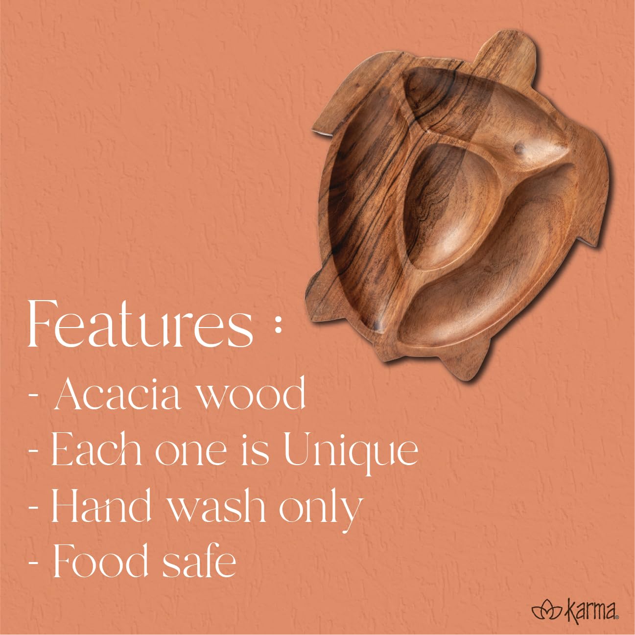 Karma, Acacia Wood Shaped Serving Bowl, Shaped Wooden Compartment Divided, Wood Accent-Plates Divided Dessert Dish Serving Trays Platters, Christmas Tree