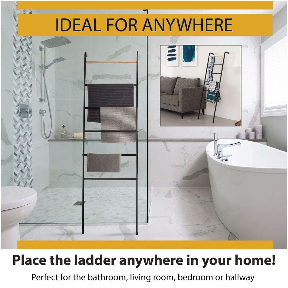 Wall Leaning Ladder Rack for Household Fabrics, Clothing, Interior Decoration, Black