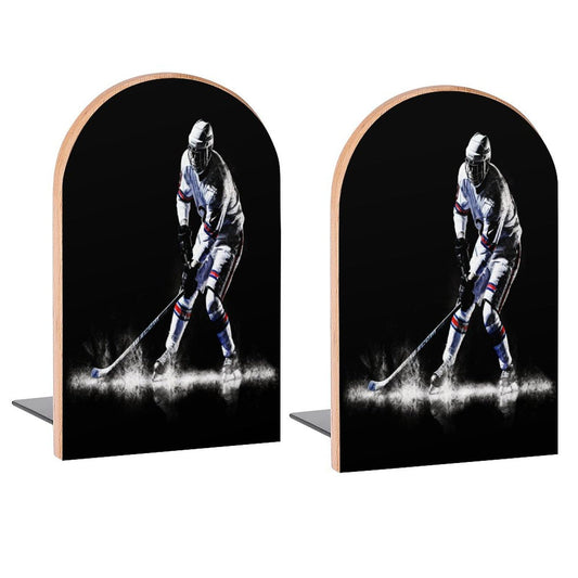 Ice Hockey Player Vintage Book Ends Decorative Wood Bookends for Shelves Kids Room Desk Home Office Book Stoppers for Magazines,Books, DVDs, 1 Pair/2 Pieces(5x3.1 in)